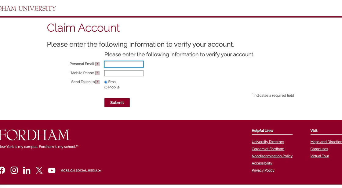 Screen capture depicting form to provide the phone number and personal email address 